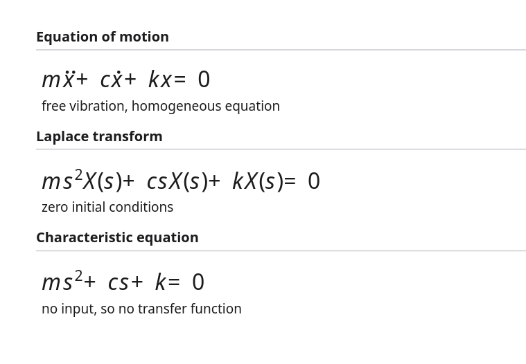 Equation of motion and transfer function solver screenshot